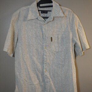 AJ Armani Jeans Made in Italy Cotton Linen Pattern Short Sleeve Button-Up Shirt